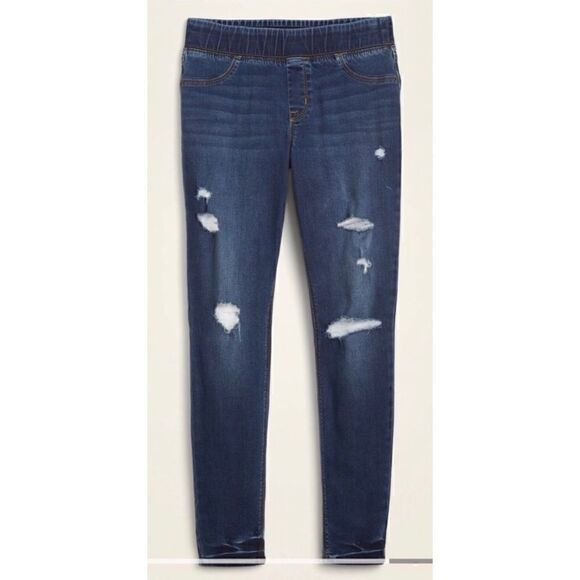 Old Navy Dark Indigo Wash Rockstar Mid-Rise Super Skinny Jeggings in Juliette - Picture 5 of 16